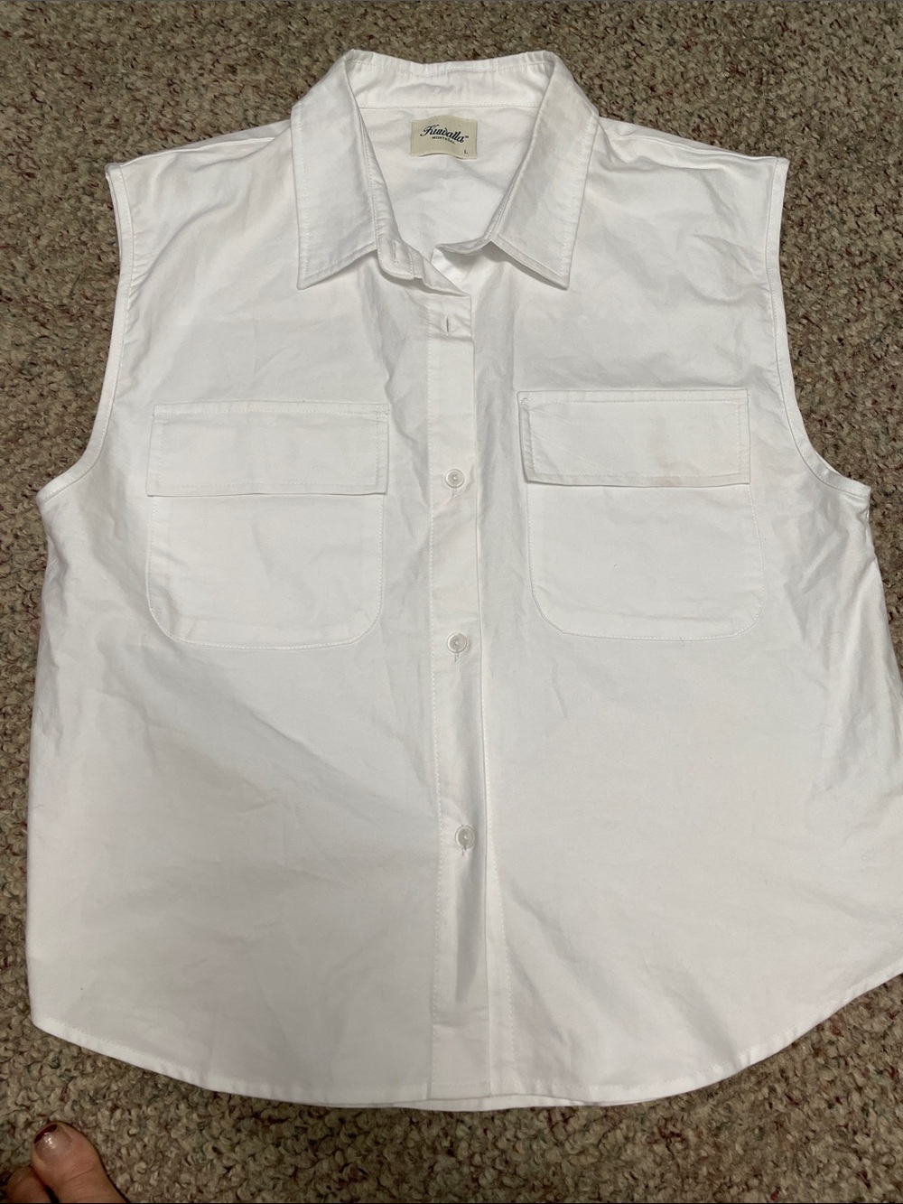 Kuwalla White Sleeveless Button-Down Shirt with Chest Pockets- new